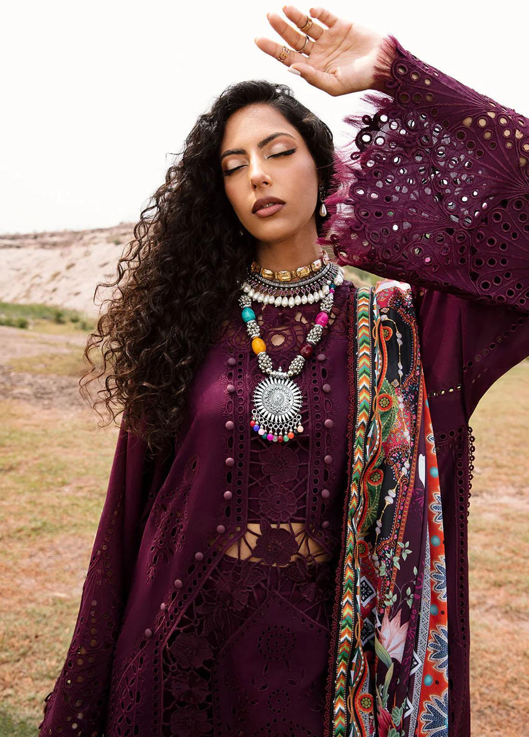 Mem Saab By Bin Ilyas Embroidered Lawn Suits Unstitched 3 Piece BI23MS 712-B - Luxury Collection