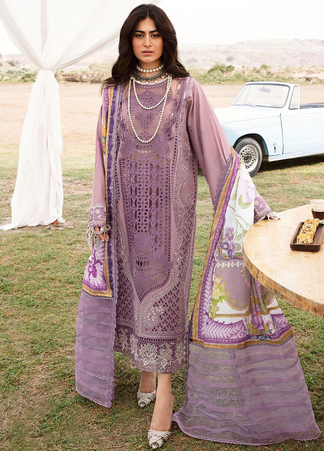 Mem Saab By Bin Ilyas Embroidered Lawn Suits Unstitched 3 Piece BI23MS 713-A - Luxury Collection