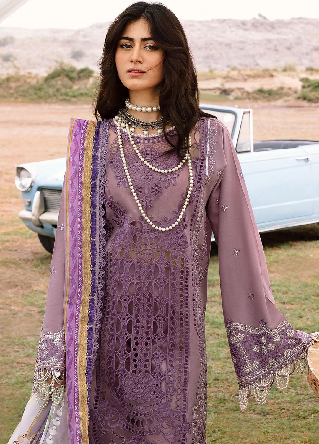 Mem Saab By Bin Ilyas Embroidered Lawn Suits Unstitched 3 Piece BI23MS 713-A - Luxury Collection