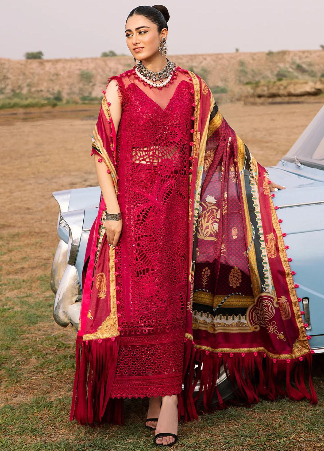 Mem Saab By Bin Ilyas Embroidered Lawn Suits Unstitched 3 Piece BI23MS 714-A - Luxury Collection