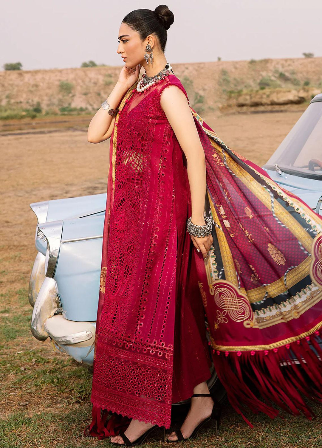 Mem Saab By Bin Ilyas Embroidered Lawn Suits Unstitched 3 Piece BI23MS 714-A - Luxury Collection