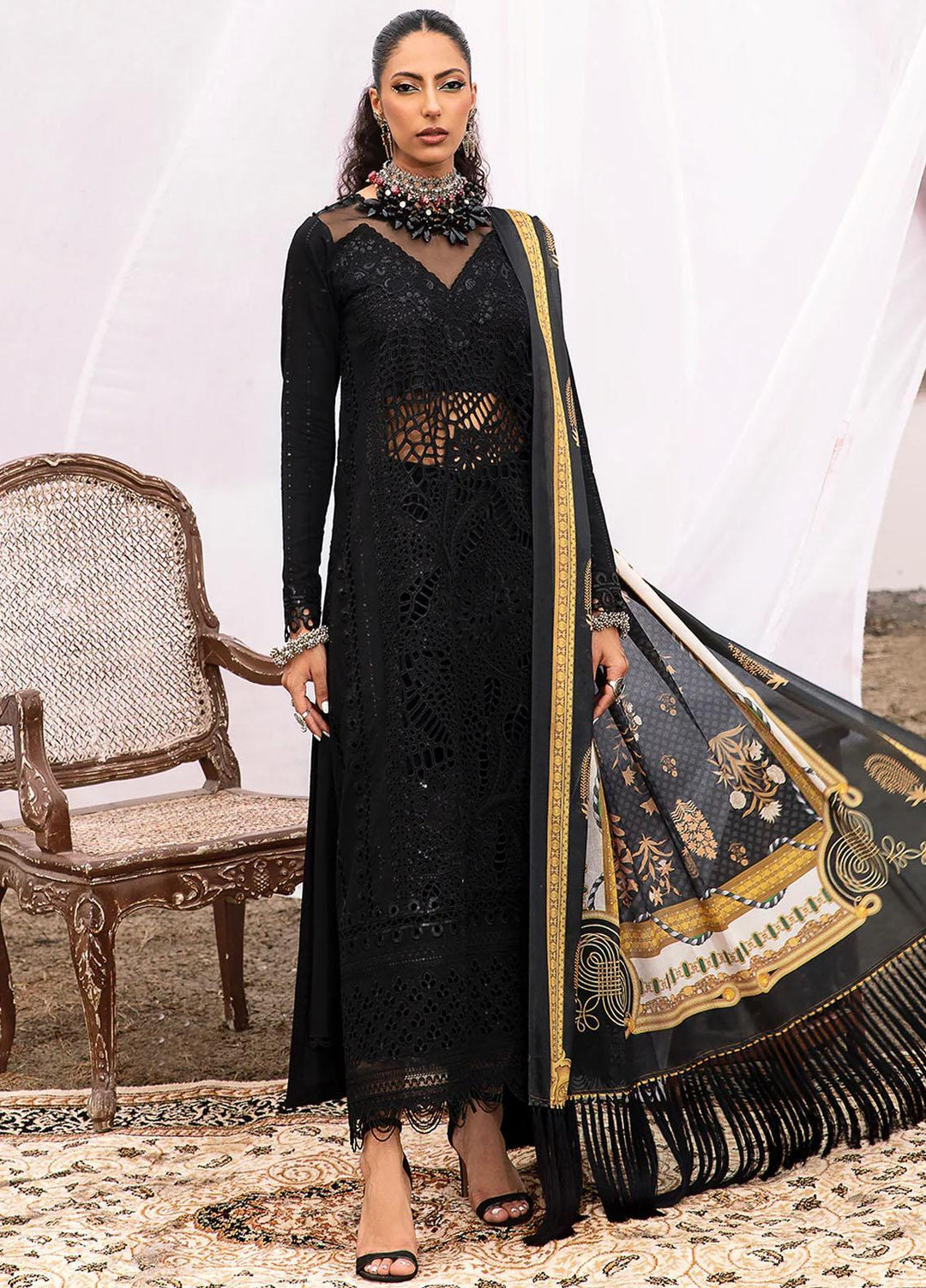 Mem Saab By Bin Ilyas Embroidered Lawn Suits Unstitched 3 Piece BI23MS 714-B - Luxury Collection