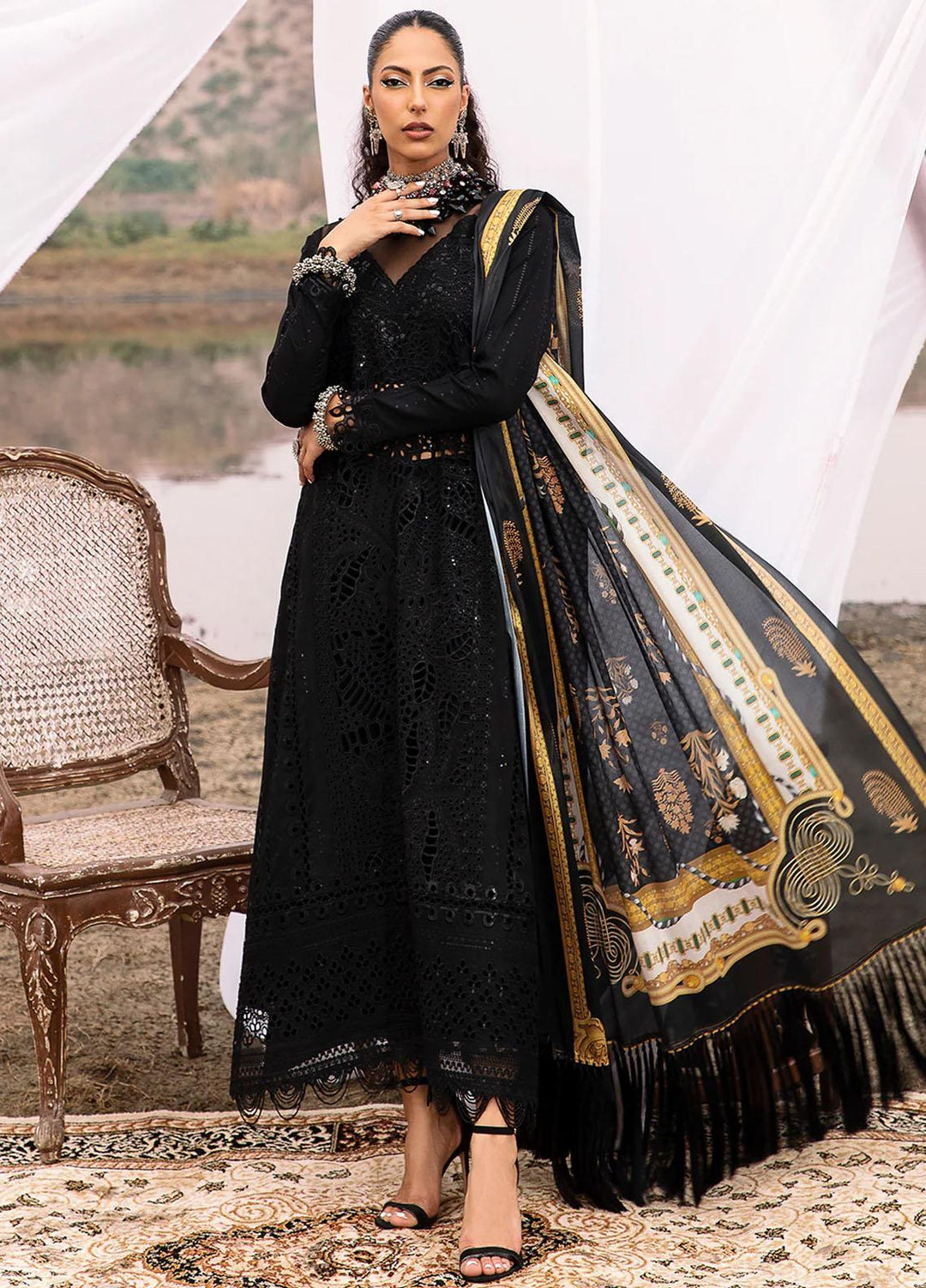 Mem Saab By Bin Ilyas Embroidered Lawn Suits Unstitched 3 Piece BI23MS 714-B - Luxury Collection