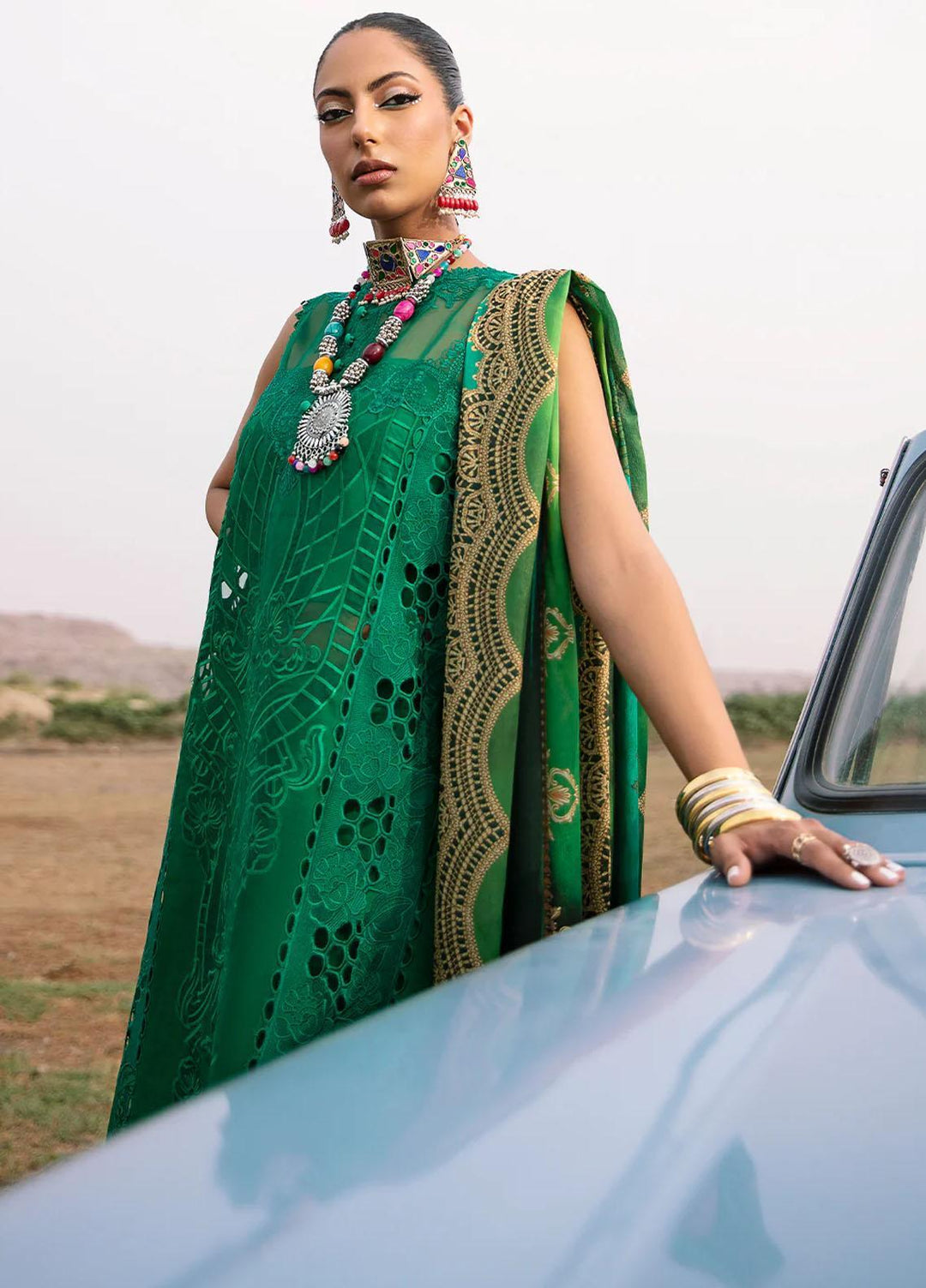 Mem Saab By Bin Ilyas Embroidered Lawn Suits Unstitched 3 Piece BI23MS 715-A - Luxury Collection