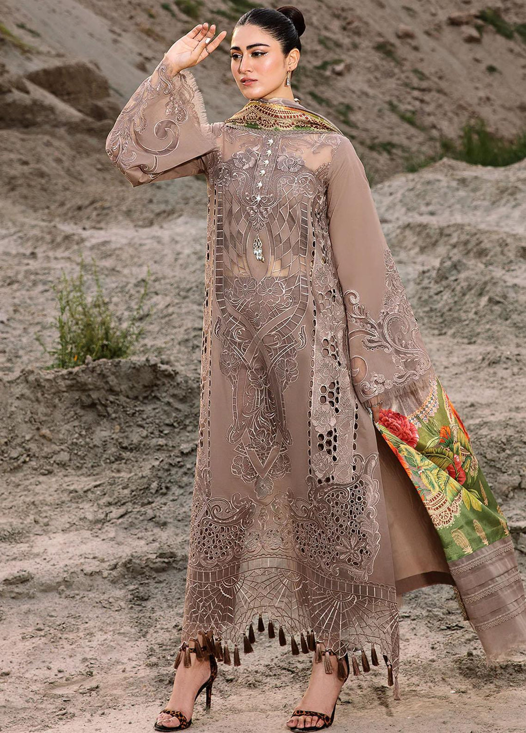 Mem Saab By Bin Ilyas Embroidered Lawn Suits Unstitched 3 Piece BI23MS 715-B - Luxury Collection