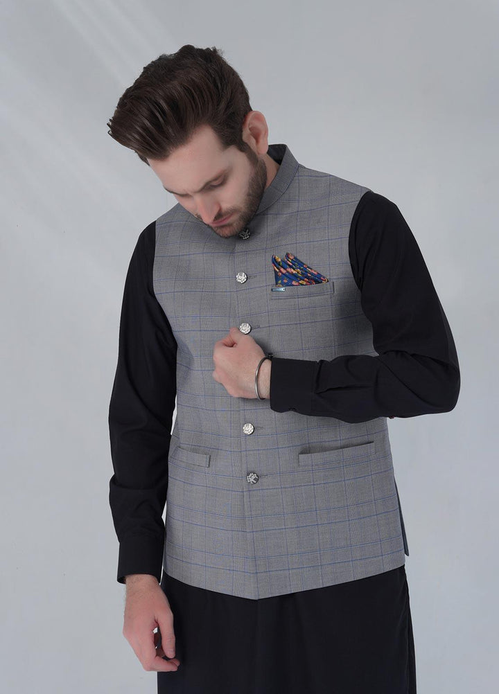 Sanaulla Exclusive Range Cotton Formal Waistcoat for Men -  W-1290 Light Grey