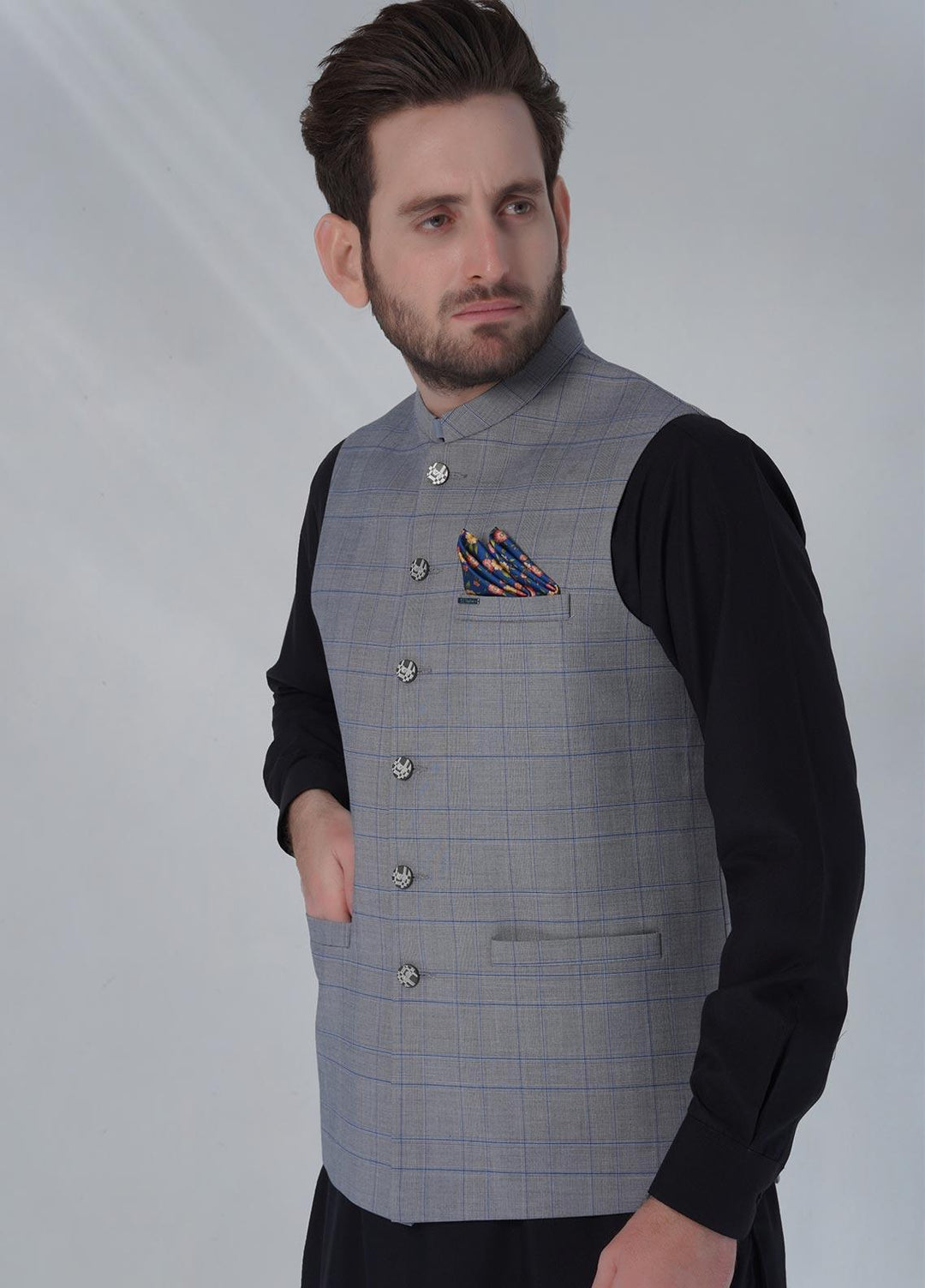 Sanaulla Exclusive Range Cotton Formal Waistcoat for Men -  W-1290 Light Grey