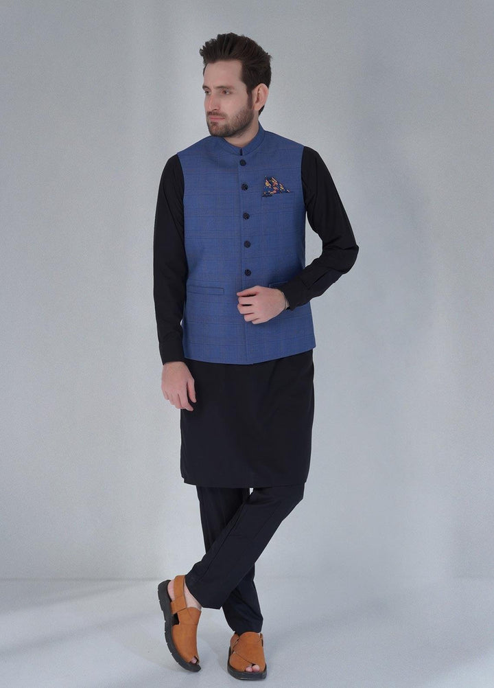 Sanaulla Exclusive Range Cotton Formal Waistcoat for Men -  W-1291 Blue