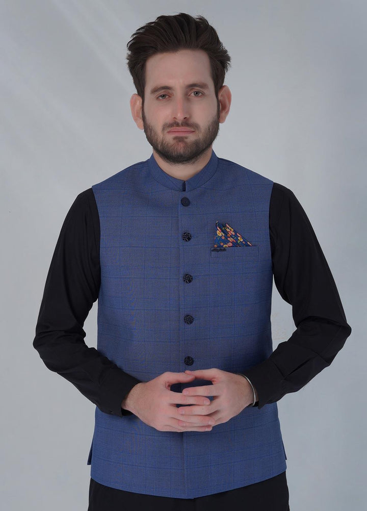 Sanaulla Exclusive Range Cotton Formal Waistcoat for Men -  W-1291 Blue