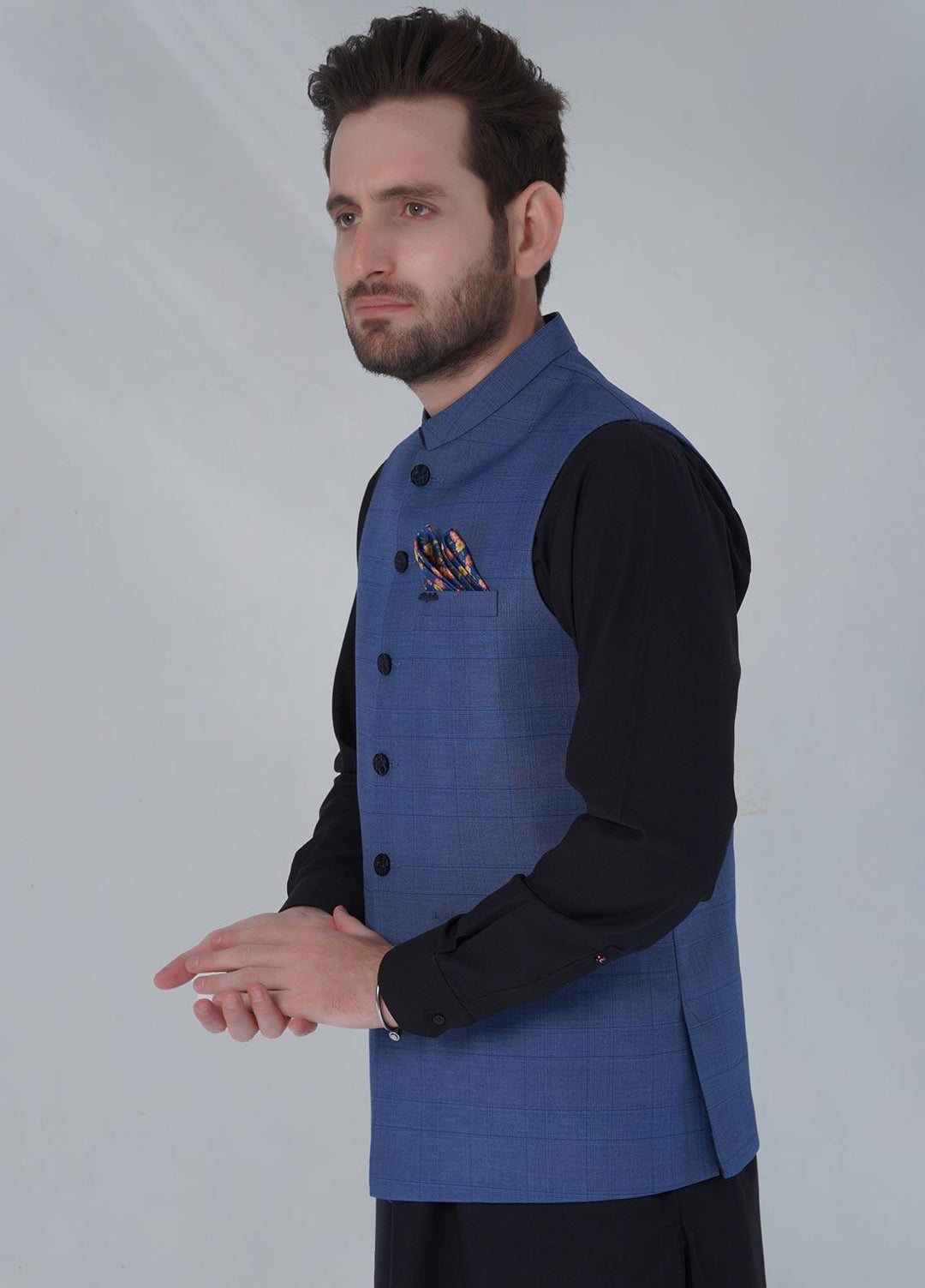 Sanaulla Exclusive Range Cotton Formal Waistcoat for Men -  W-1291 Blue