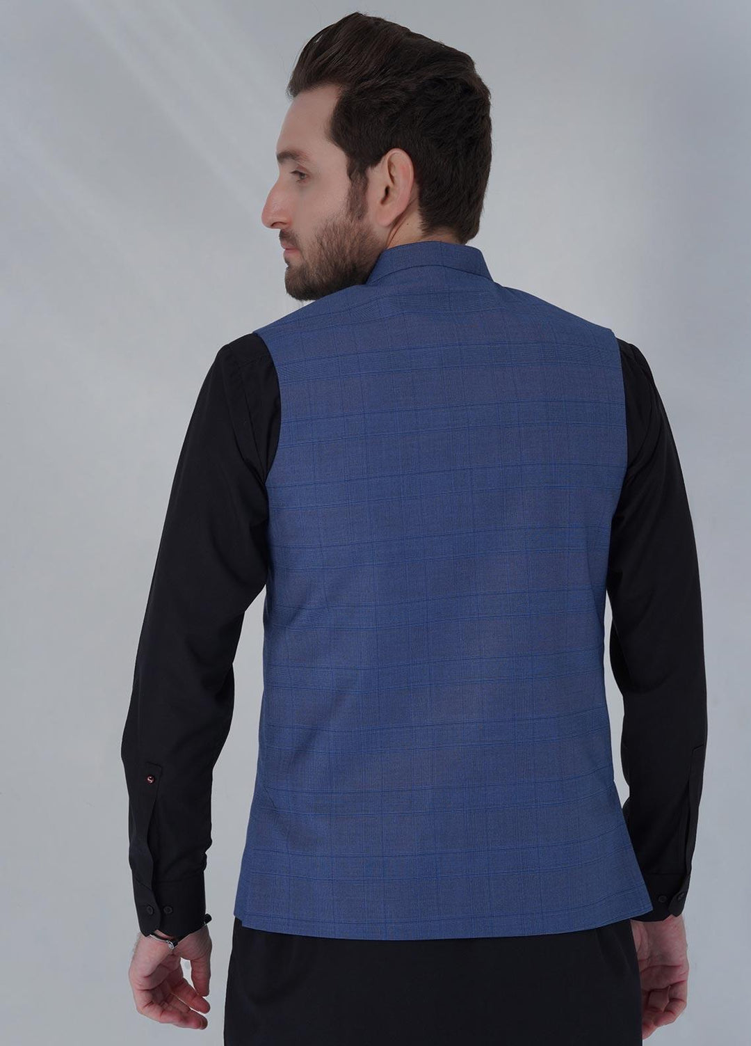 Sanaulla Exclusive Range Cotton Formal Waistcoat for Men -  W-1291 Blue