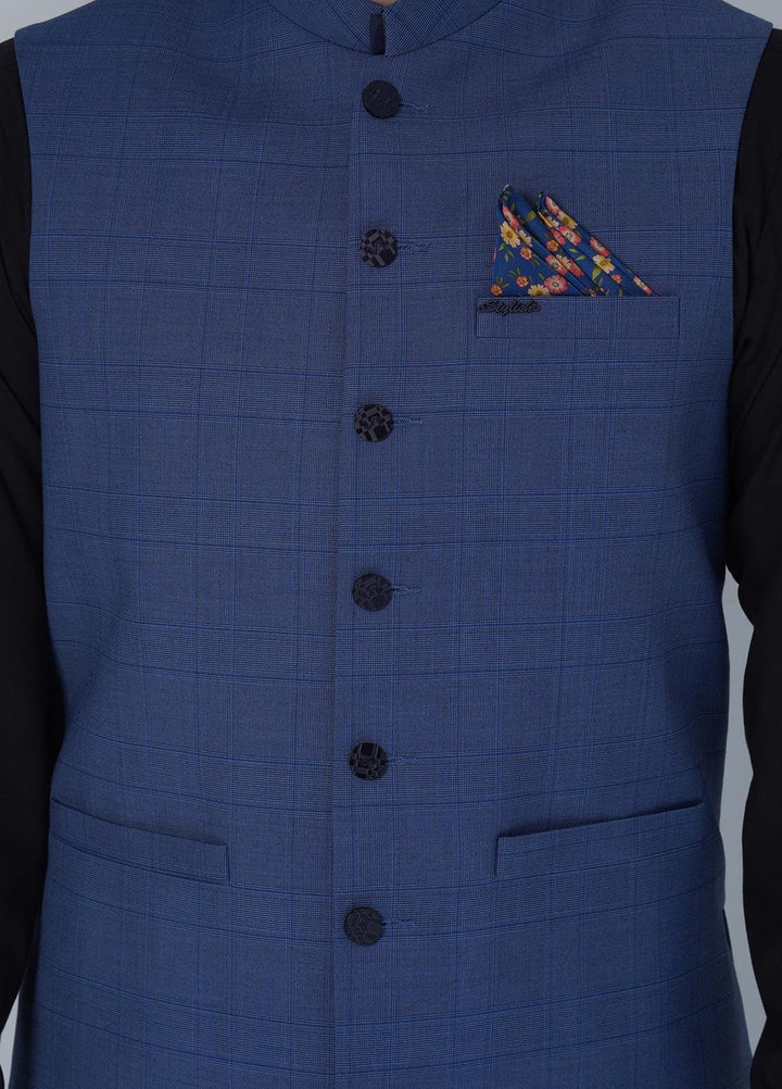 Sanaulla Exclusive Range Cotton Formal Waistcoat for Men -  W-1291 Blue