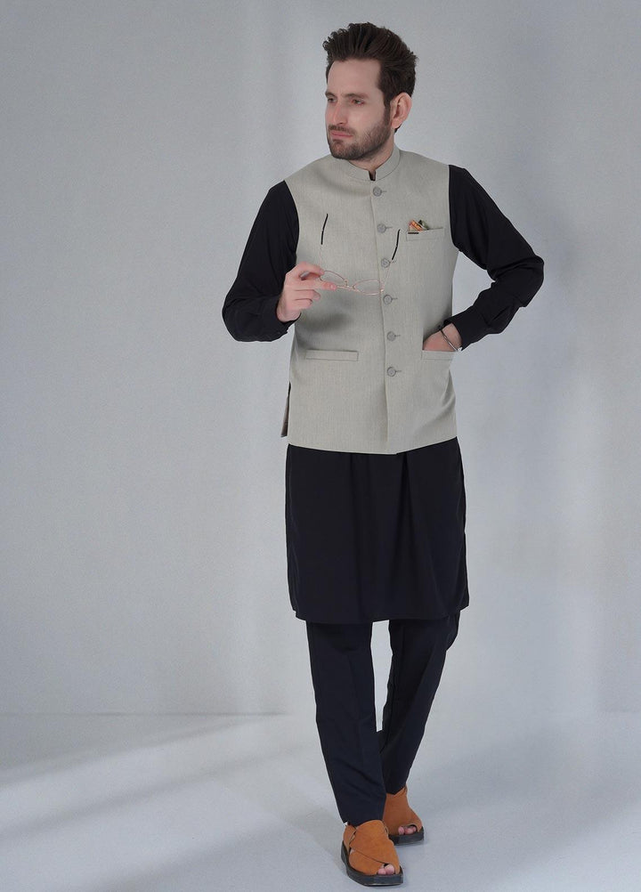 Sanaulla Exclusive Range Cotton Formal Waistcoat for Men -  W-1359 L Green