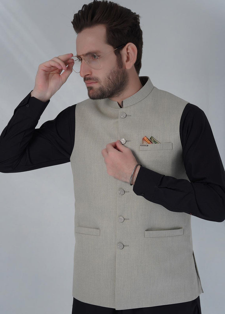 Sanaulla Exclusive Range Cotton Formal Waistcoat for Men -  W-1359 L Green