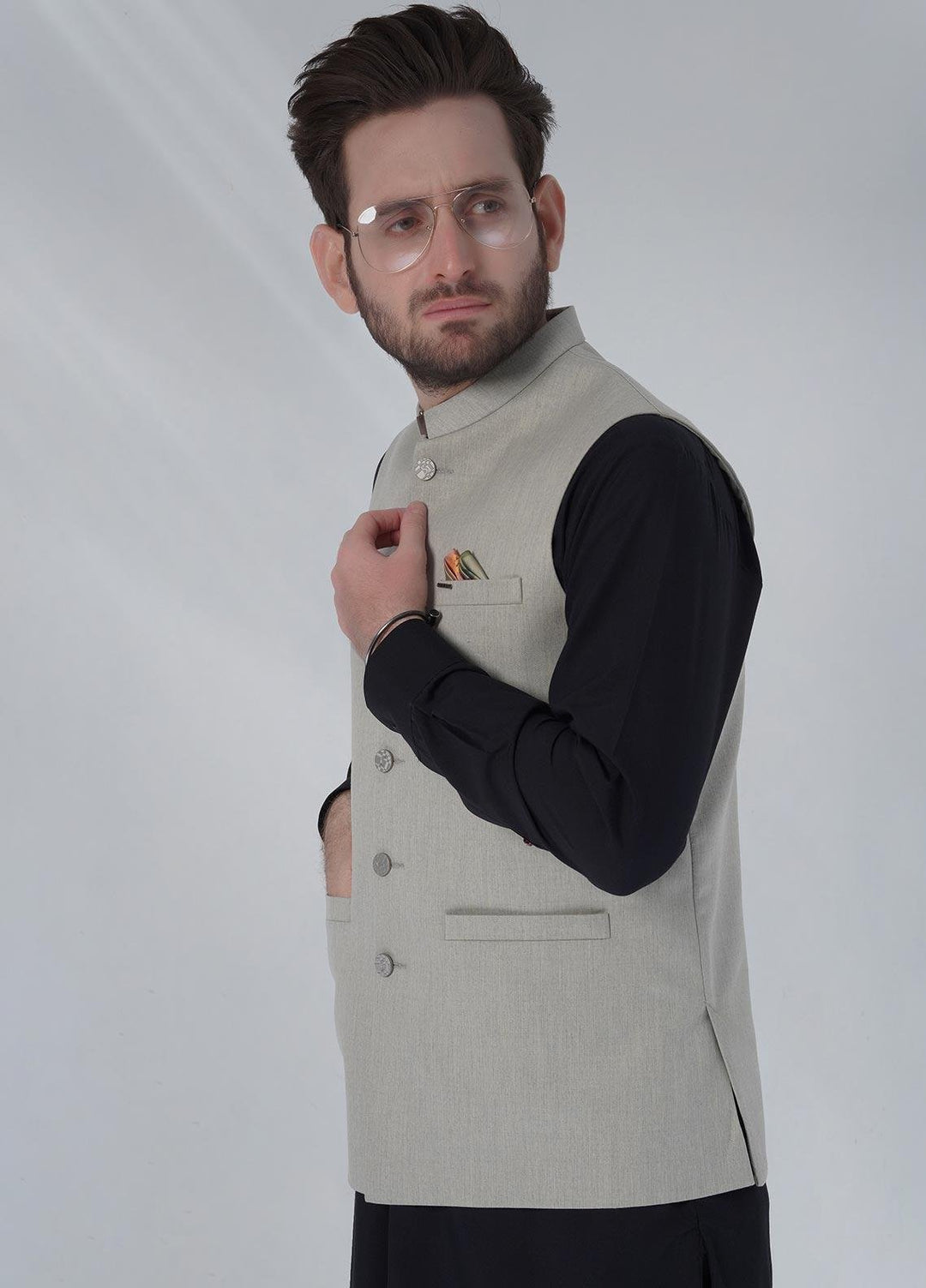 Sanaulla Exclusive Range Cotton Formal Waistcoat for Men -  W-1359 L Green