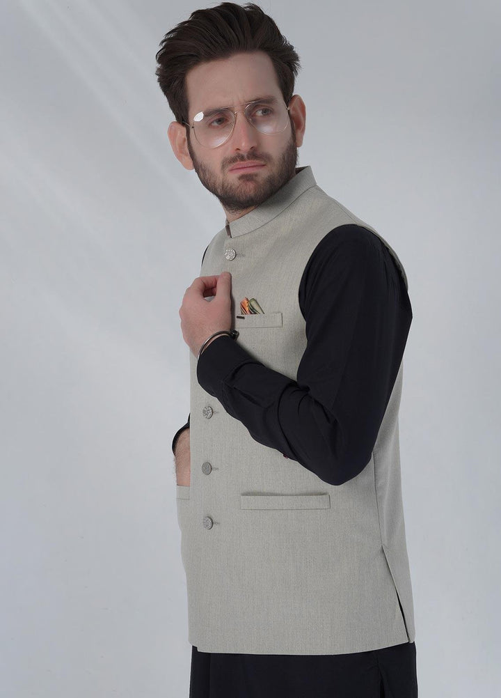 Sanaulla Exclusive Range Cotton Formal Waistcoat for Men -  W-1359 L Green