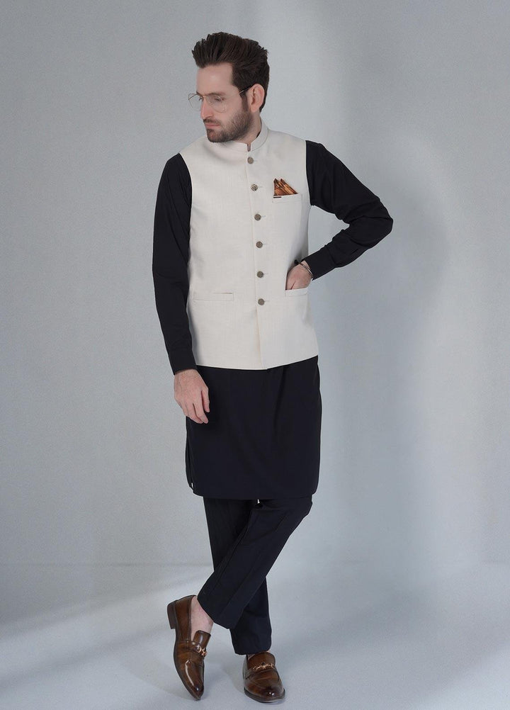 Sanaulla Exclusive Range Cotton Formal Waistcoat for Men -  W-1378 L Biscuiti