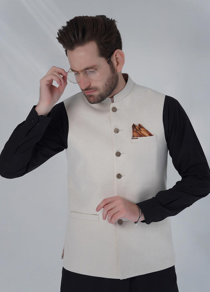 Sanaulla Exclusive Range Cotton Formal Waistcoat for Men -  W-1378 L Biscuiti