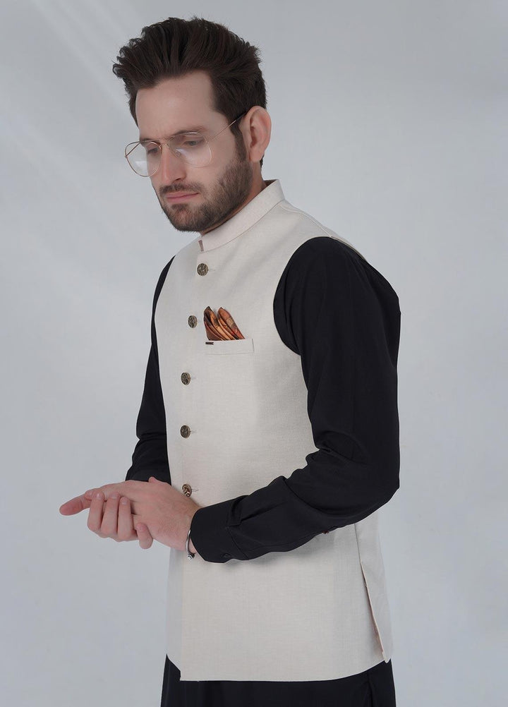 Sanaulla Exclusive Range Cotton Formal Waistcoat for Men -  W-1378 L Biscuiti