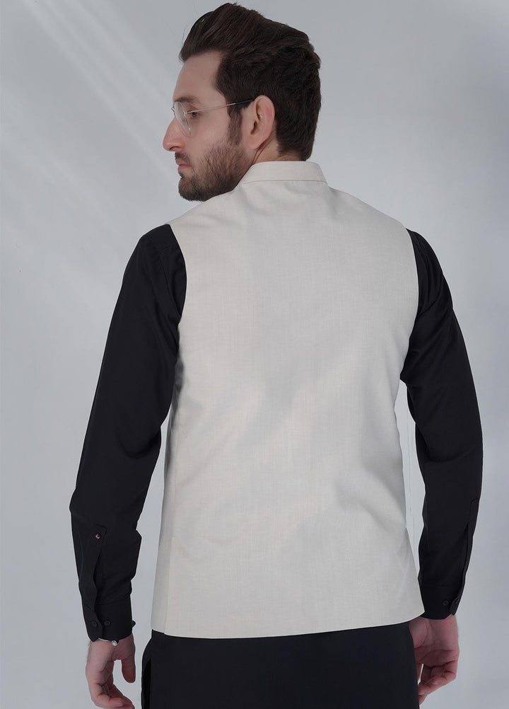 Sanaulla Exclusive Range Cotton Formal Waistcoat for Men -  W-1378 L Biscuiti
