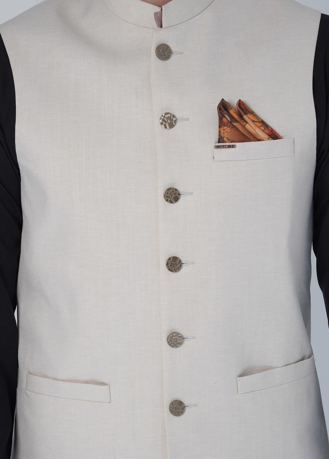 Sanaulla Exclusive Range Cotton Formal Waistcoat for Men -  W-1378 L Biscuiti