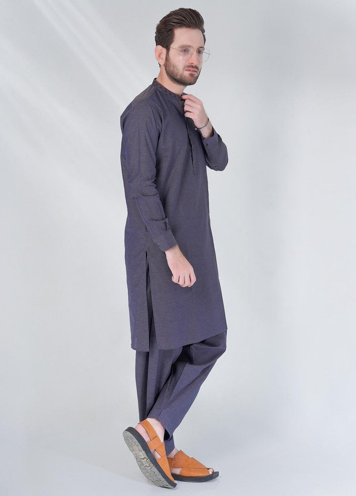Sanaulla Exclusive Range Cotton Formal Shalwar Kameez for Men -  C-9074 Blue