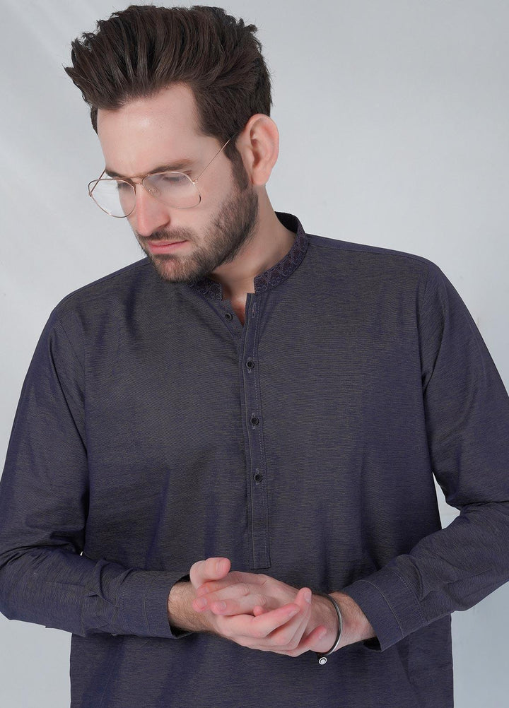 Sanaulla Exclusive Range Cotton Formal Shalwar Kameez for Men -  C-9074 Blue