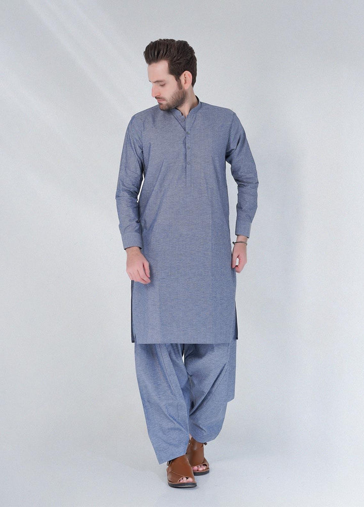 Sanaulla Exclusive Range Cotton Formal Shalwar Kameez for Men -  C-9075 Blue