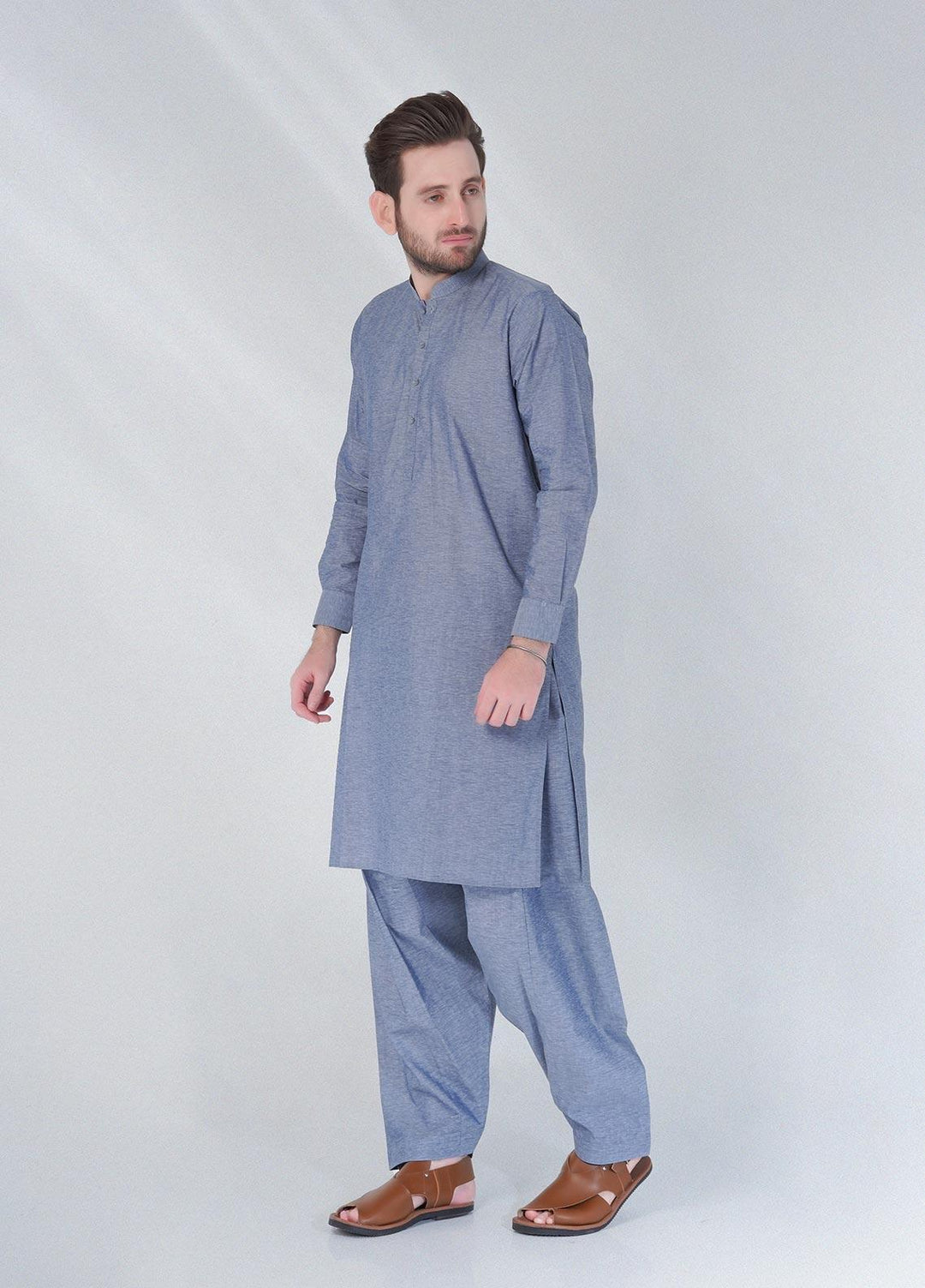 Sanaulla Exclusive Range Cotton Formal Shalwar Kameez for Men -  C-9075 Blue