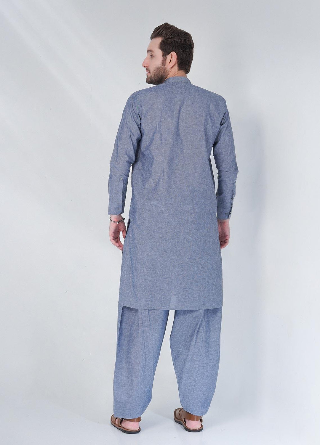 Sanaulla Exclusive Range Cotton Formal Shalwar Kameez for Men -  C-9075 Blue