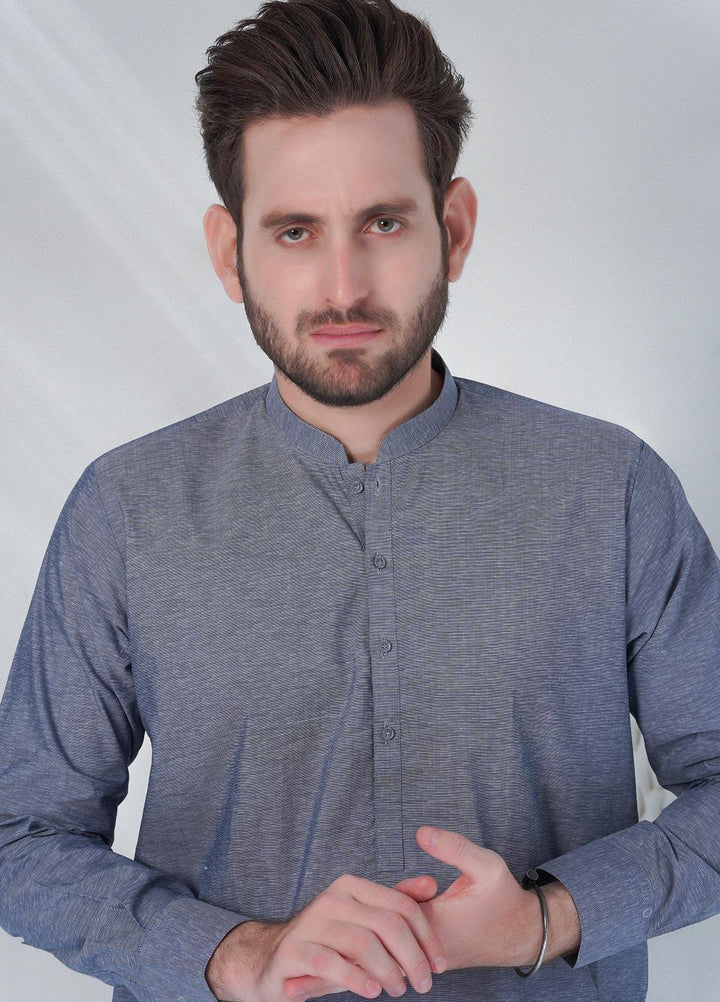 Sanaulla Exclusive Range Cotton Formal Shalwar Kameez for Men -  C-9075 Blue