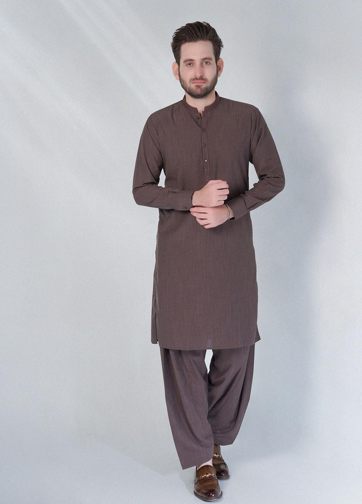 Sanaulla Exclusive Range Cotton Formal Shalwar Kameez for Men -  C-9351 Chocolaty