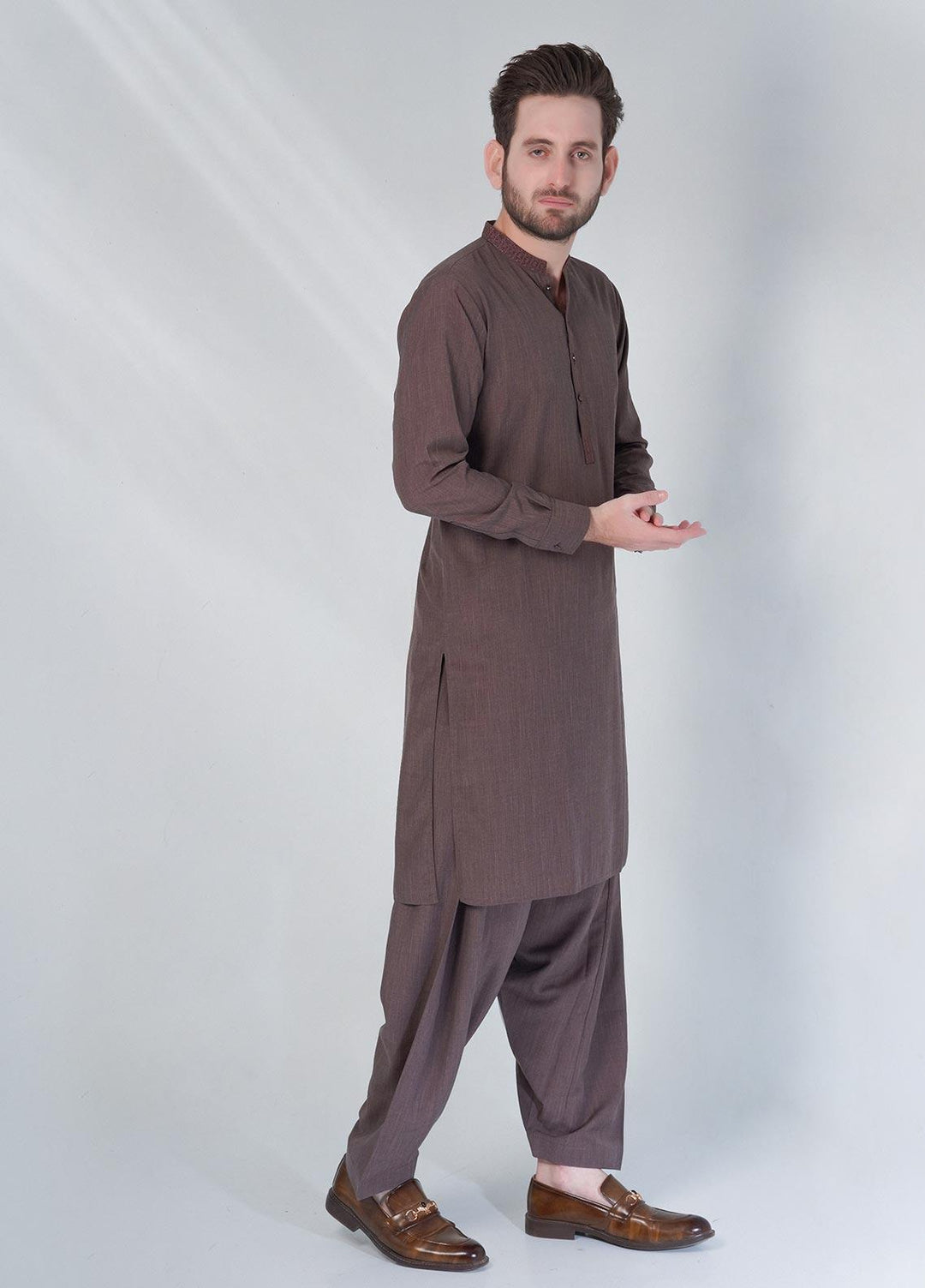 Sanaulla Exclusive Range Cotton Formal Shalwar Kameez for Men -  C-9351 Chocolaty