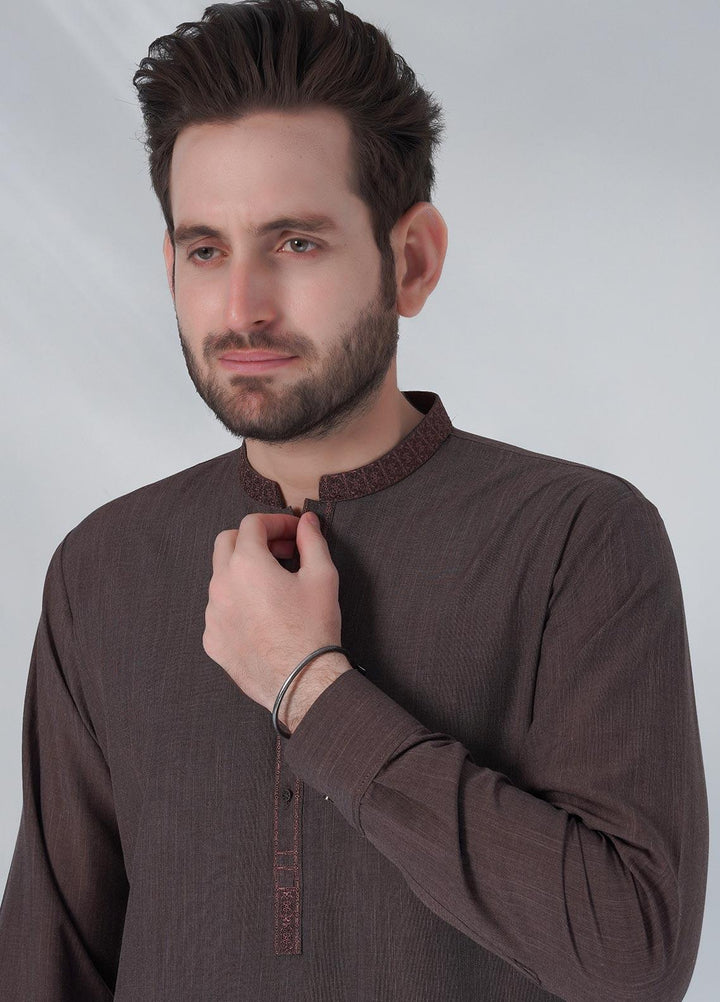 Sanaulla Exclusive Range Cotton Formal Shalwar Kameez for Men -  C-9351 Chocolaty