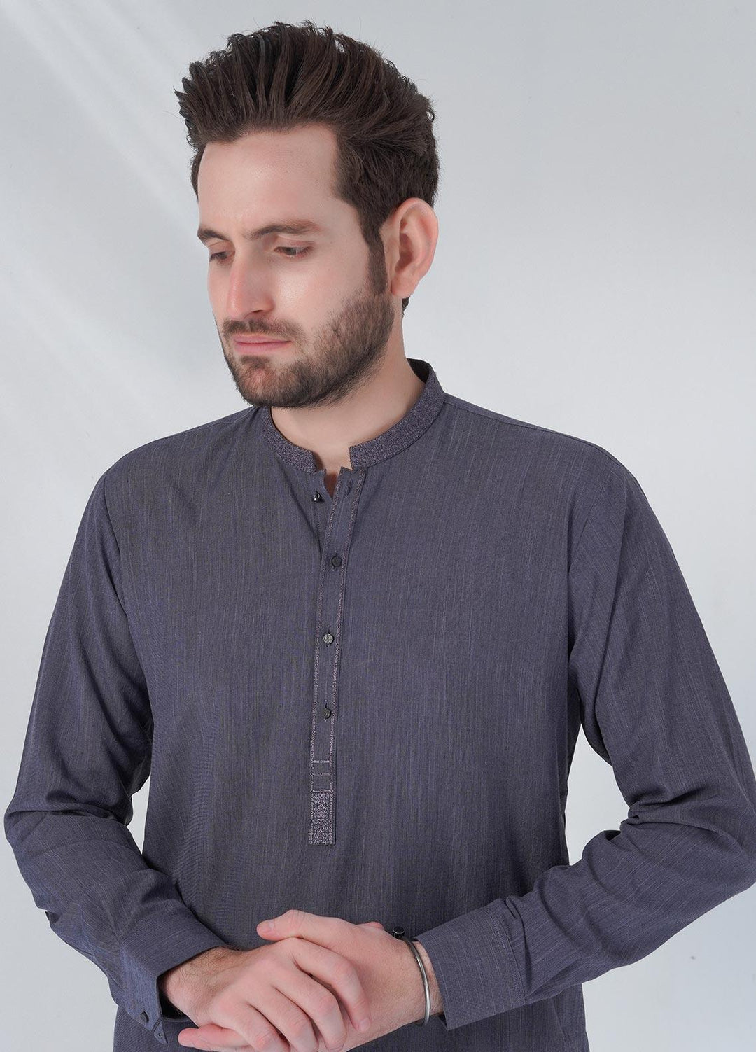 Sanaulla Exclusive Range Cotton Formal Shalwar Kameez for Men -  C-9351 Grey