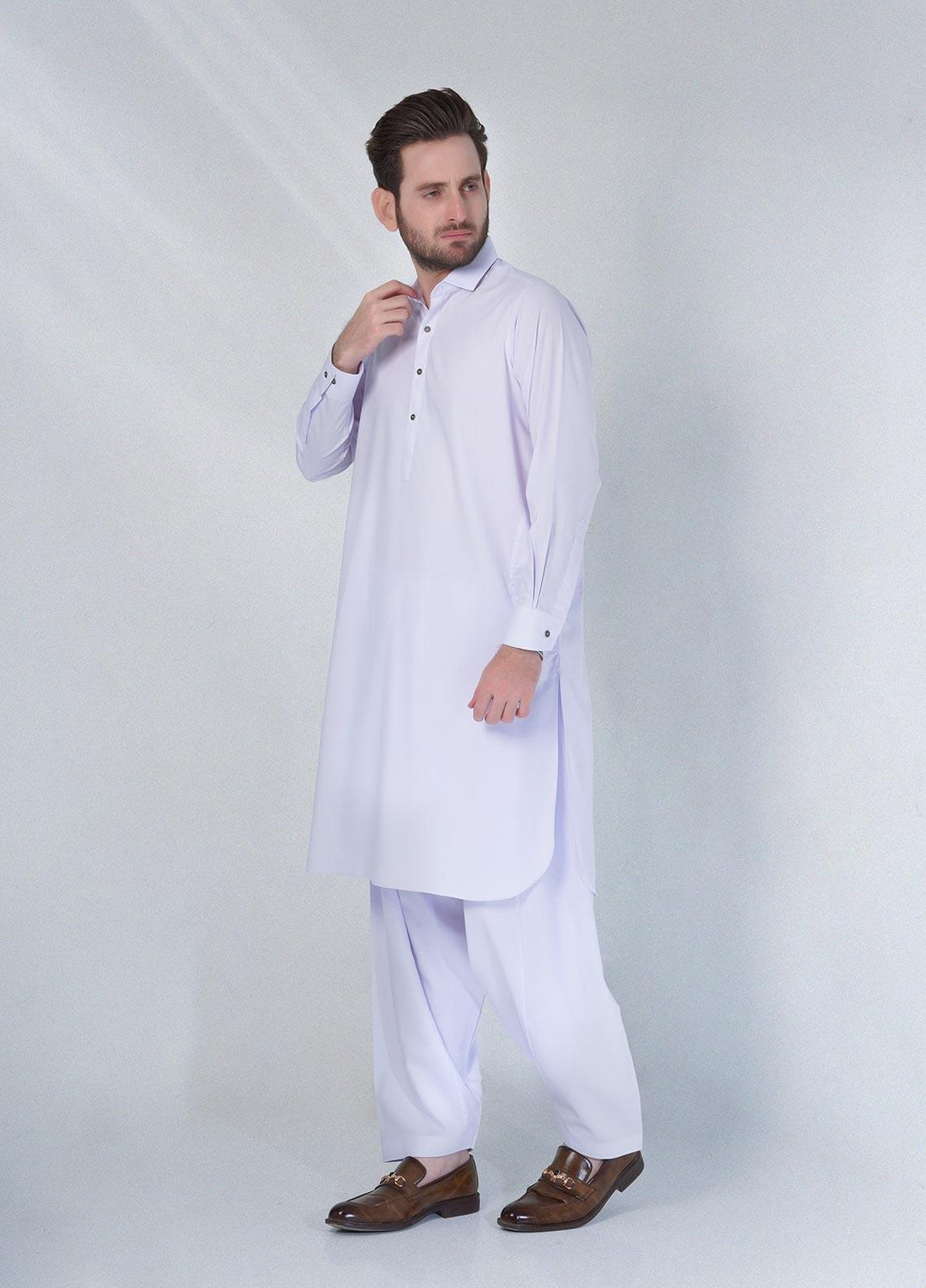 Sanaulla Exclusive Range Cotton Formal Shalwar Kameez for Men -  D#07 White