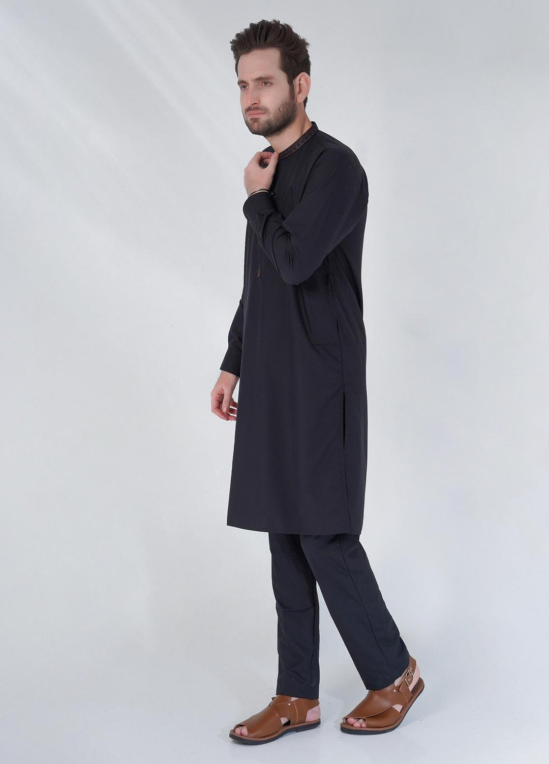 Sanaulla Exclusive Range Cotton Formal Shalwar Kameez for Men -  TF-1034 Black