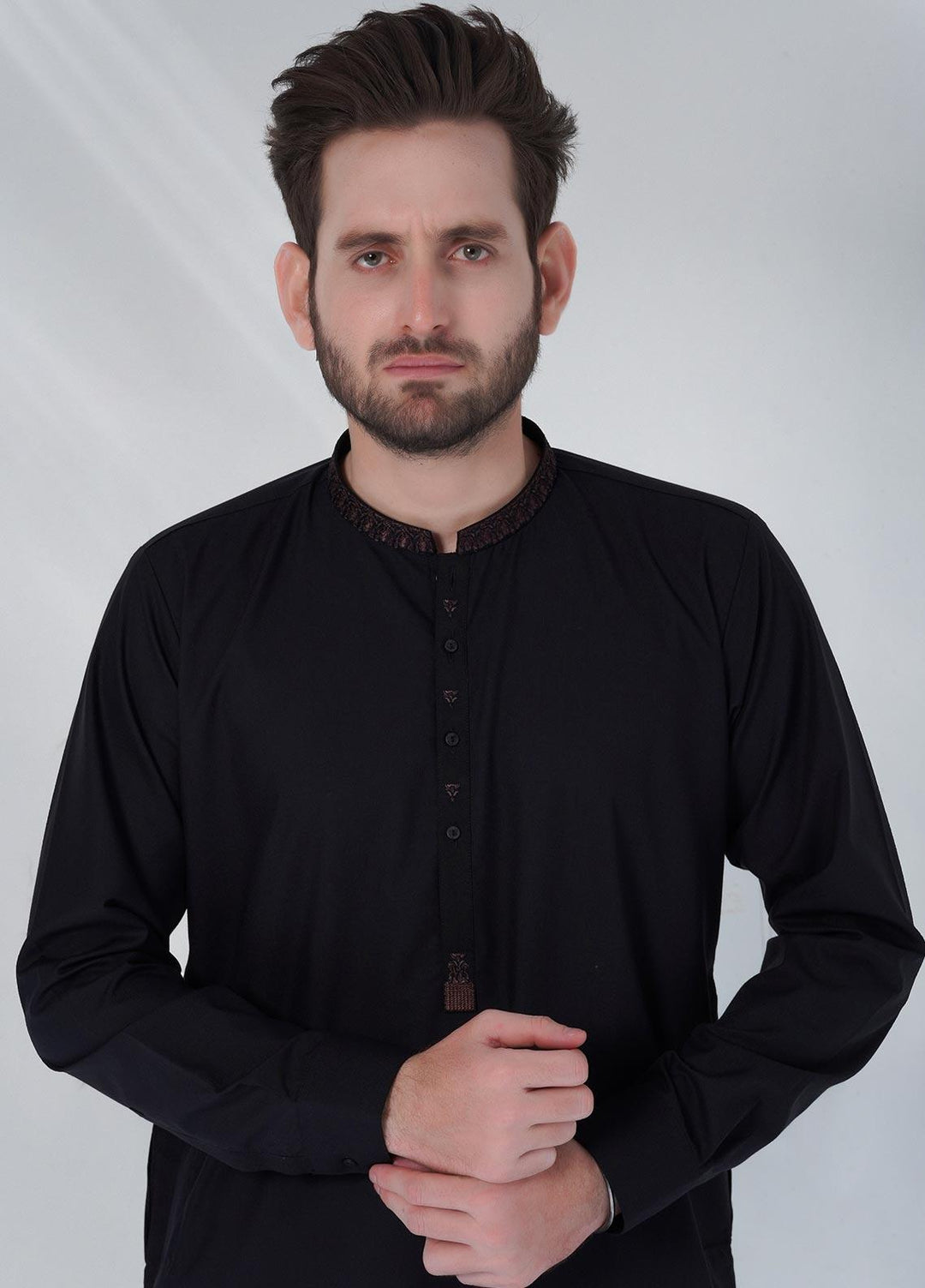 Sanaulla Exclusive Range Cotton Formal Shalwar Kameez for Men -  TF-1034 Black