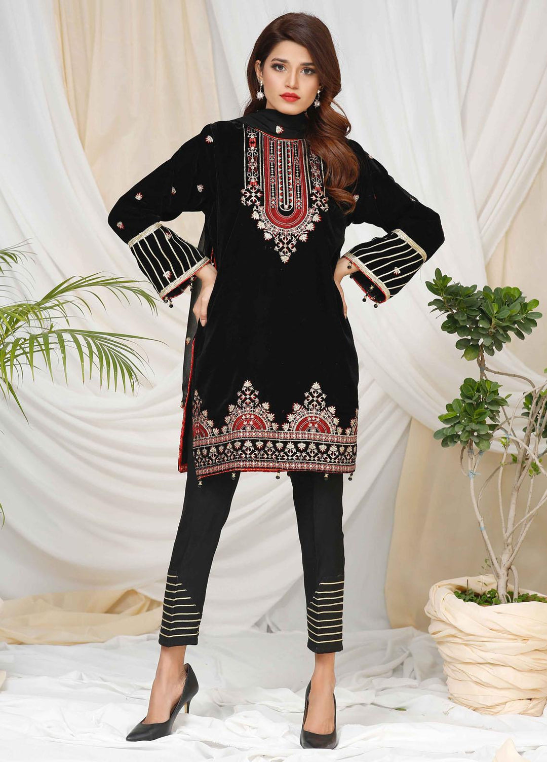 Modest Ready to Wear  Velvet 3 Piece Annaya W92-Black