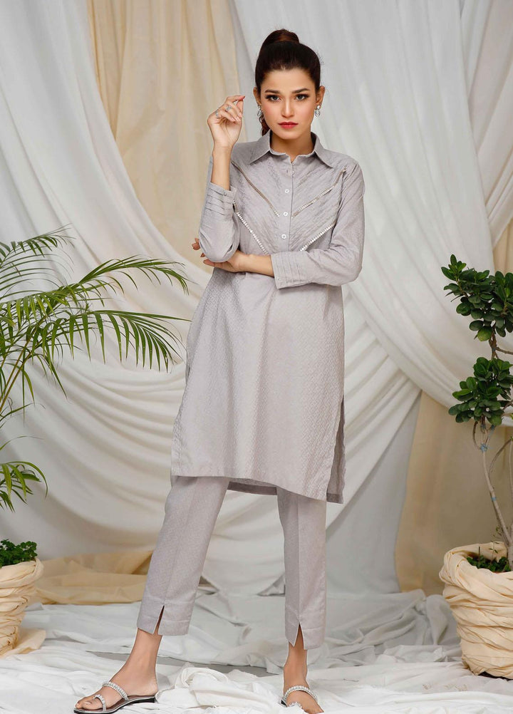 Modest Pret  Jacquard 2 Piece Inayat W104-Grey