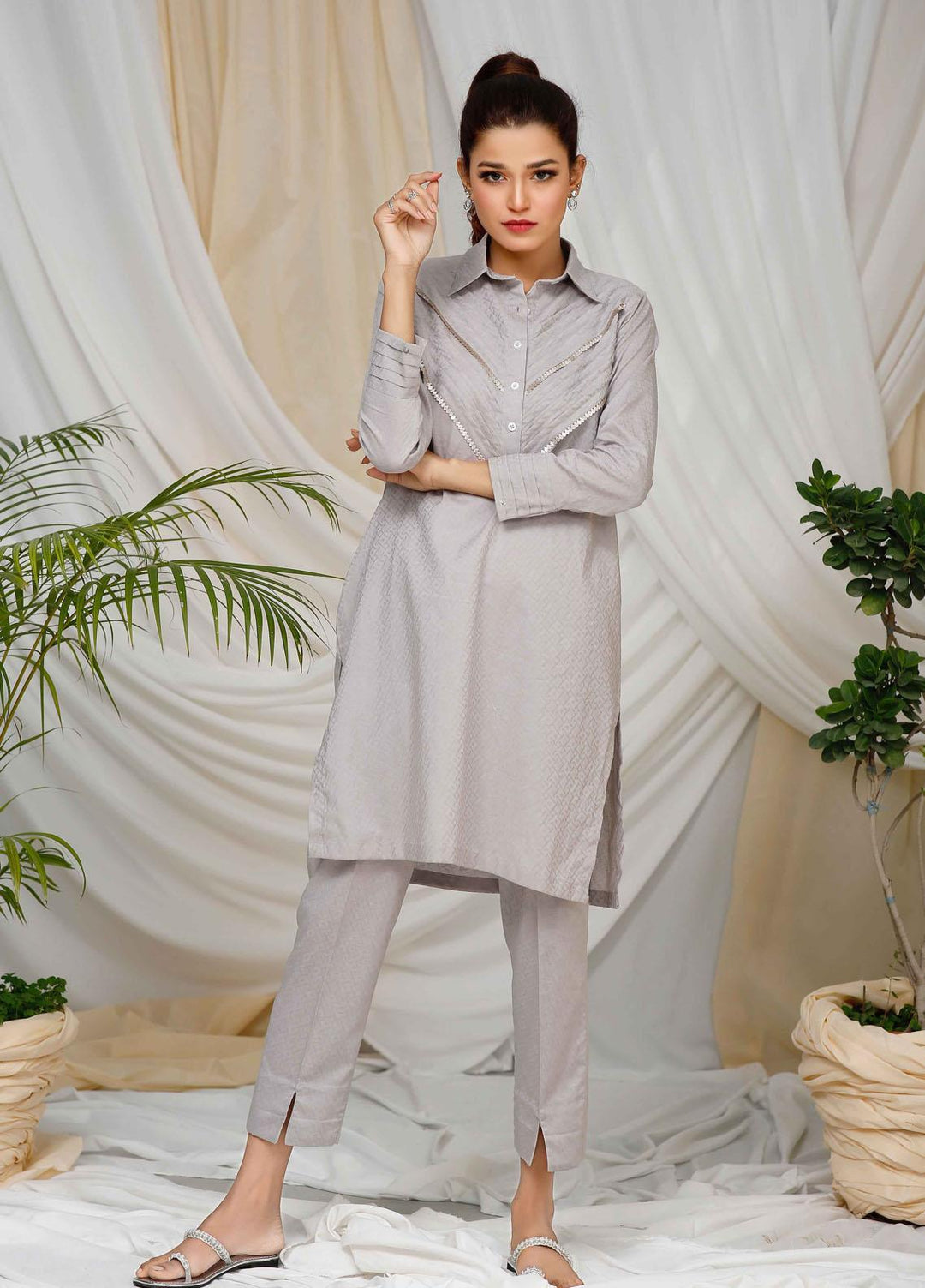 Modest Pret  Jacquard 2 Piece Inayat W104-Grey