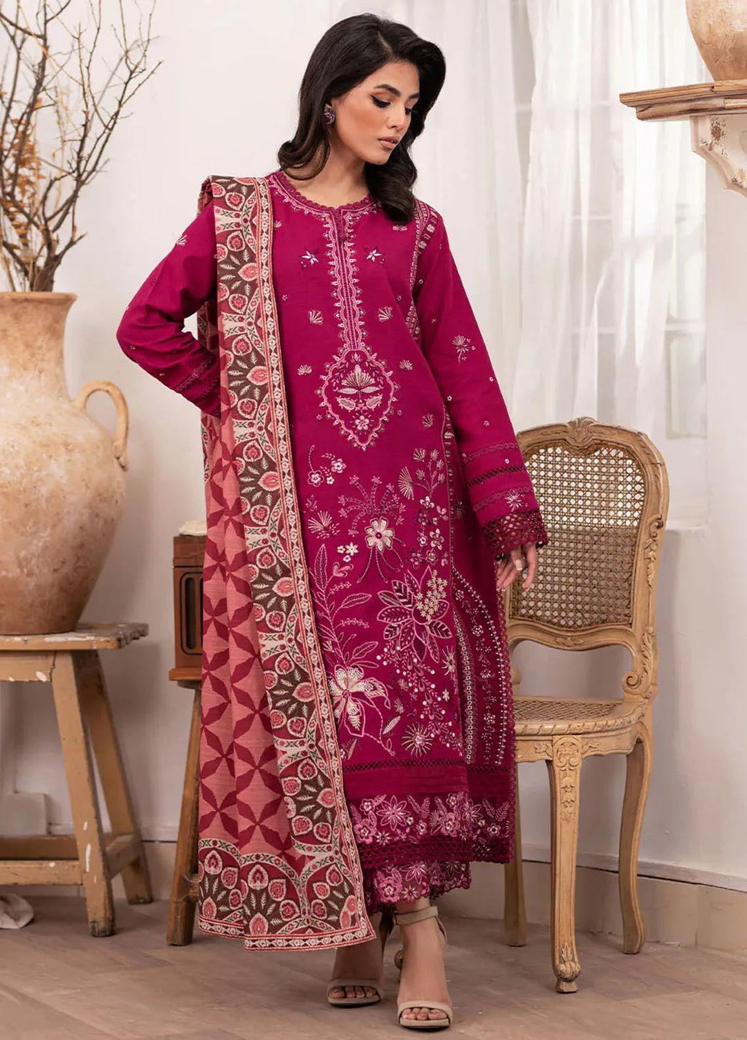 Meraki By Roheenaz Embroidered Khaddar Suit Unstitched 3 Piece ENZ24M RNZ-05A Yana - Winter Collection