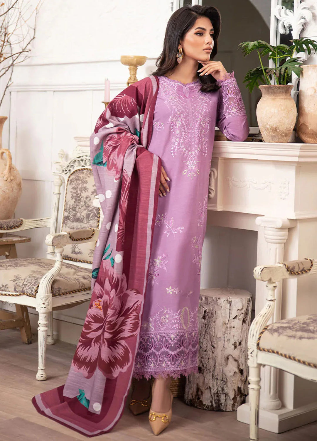 Meraki By Roheenaz Embroidered Khaddar Suit Unstitched 3 Piece ENZ24M RNZ-06A Mauve - Winter Collection
