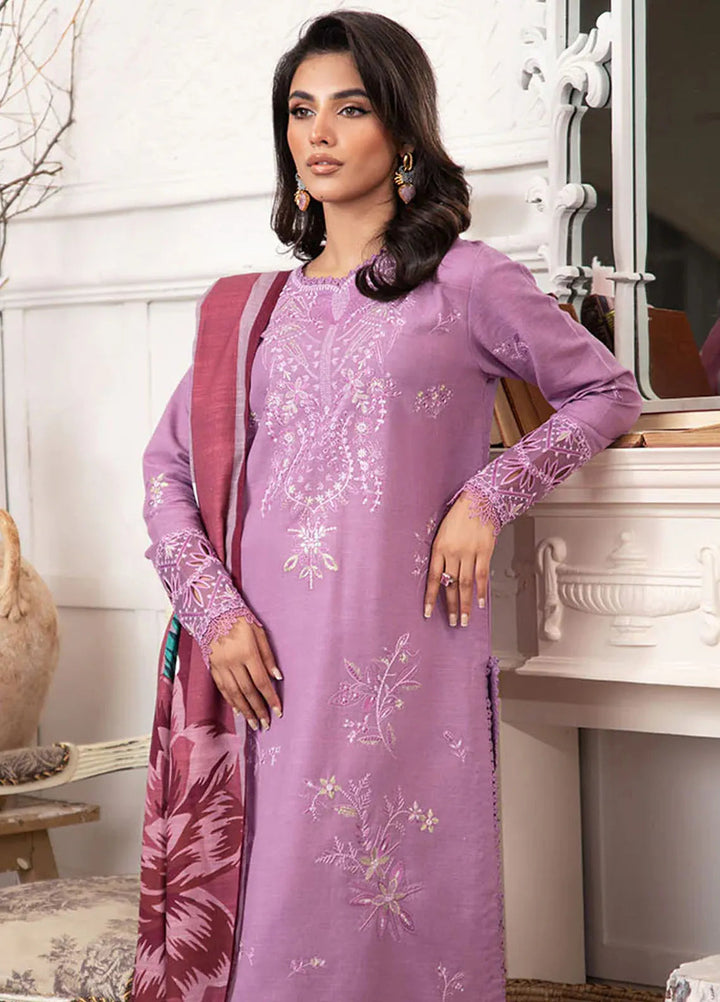 Meraki By Roheenaz Embroidered Khaddar Suit Unstitched 3 Piece ENZ24M RNZ-06A Mauve - Winter Collection