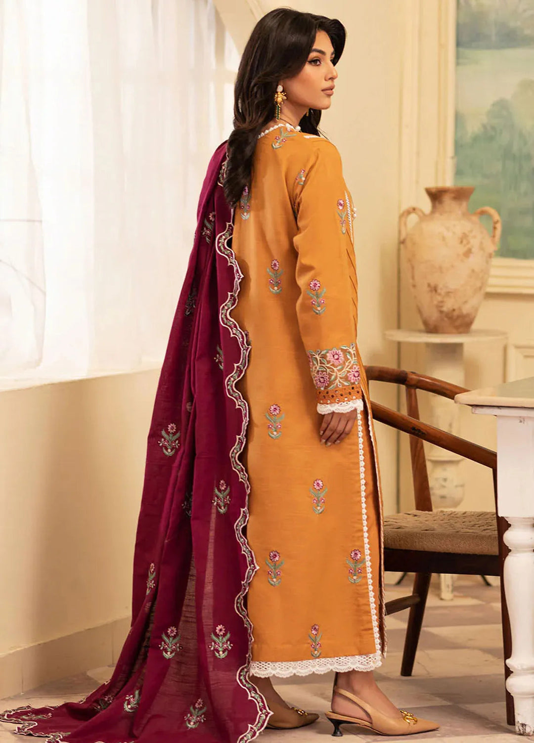 Meraki By Roheenaz Embroidered Khaddar Suit Unstitched 3 Piece ENZ24M RNZ-08B Saffron - Winter Collection