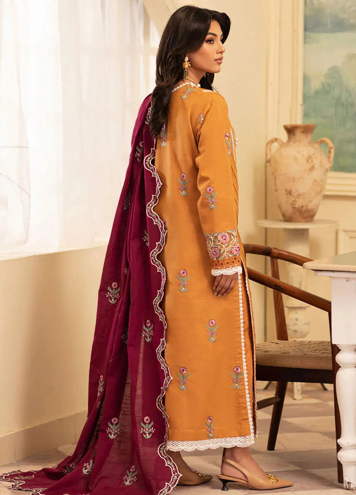 Meraki By Roheenaz Embroidered Khaddar Suit Unstitched 3 Piece ENZ24M RNZ-08B Saffron - Winter Collection