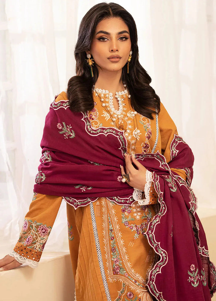 Meraki By Roheenaz Embroidered Khaddar Suit Unstitched 3 Piece ENZ24M RNZ-08B Saffron - Winter Collection