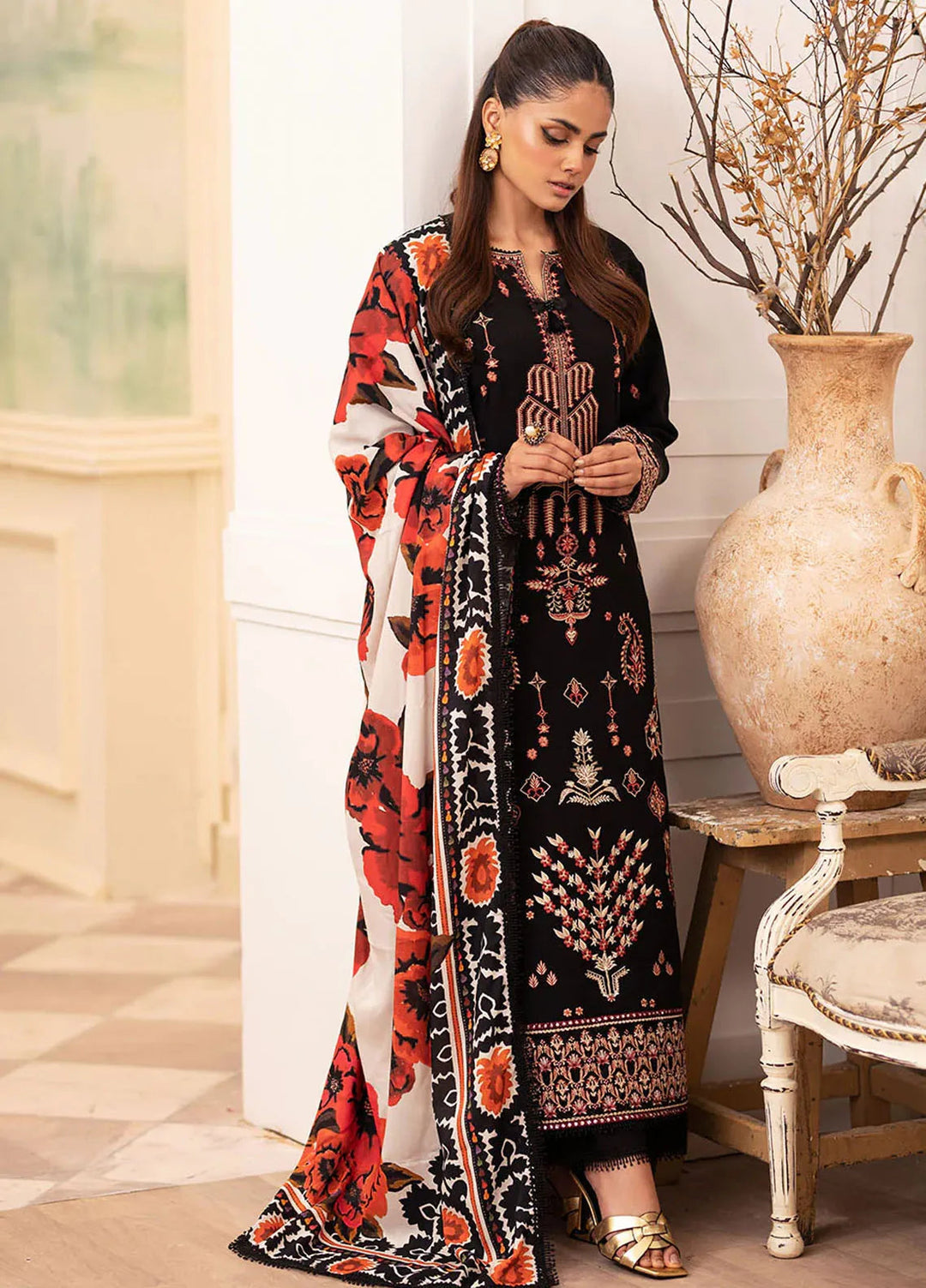 Meraki By Roheenaz Embroidered Linen Suit Unstitched 3 Piece ENZ24M RNZ-01B Freya - Winter Collection