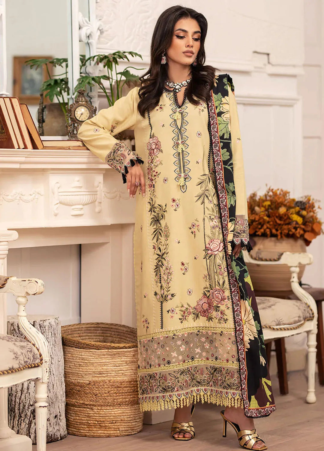 Meraki By Roheenaz Embroidered Linen Suit Unstitched 3 Piece ENZ24M RNZ-02A Evie - Winter Collection