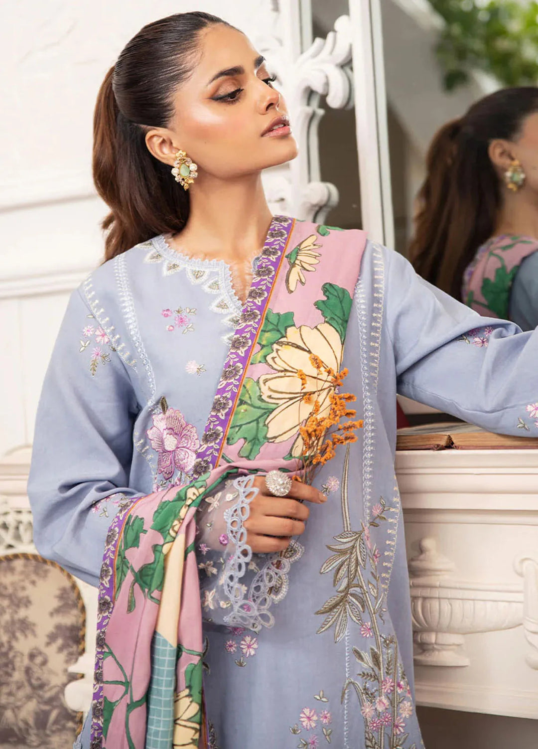 Meraki By Roheenaz Embroidered Linen Suit Unstitched 3 Piece ENZ24M RNZ-02B Raya - Winter Collection